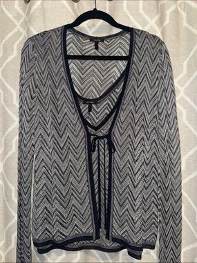 Escada Black & White Chevron Tie-Front Cardigan & Tank Size 42